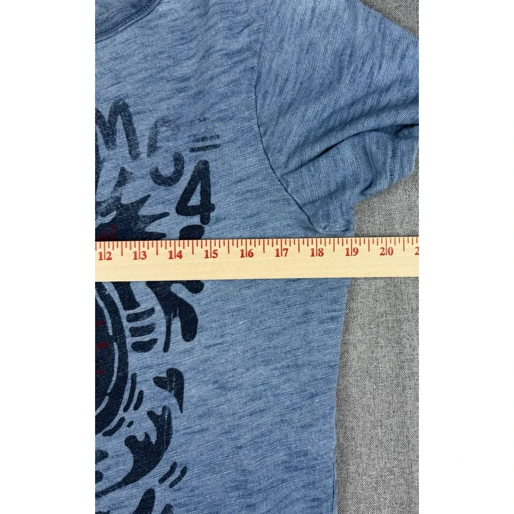 1984 Denim Co Blue Motorcycle Graphic T Shirt Mens Small Slub Cotton
